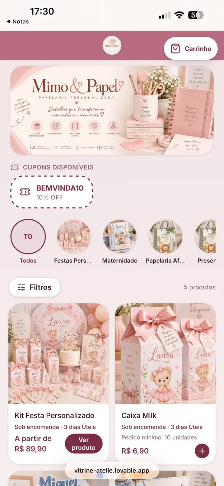 Modelo de vitrine para Papelaria personalizada