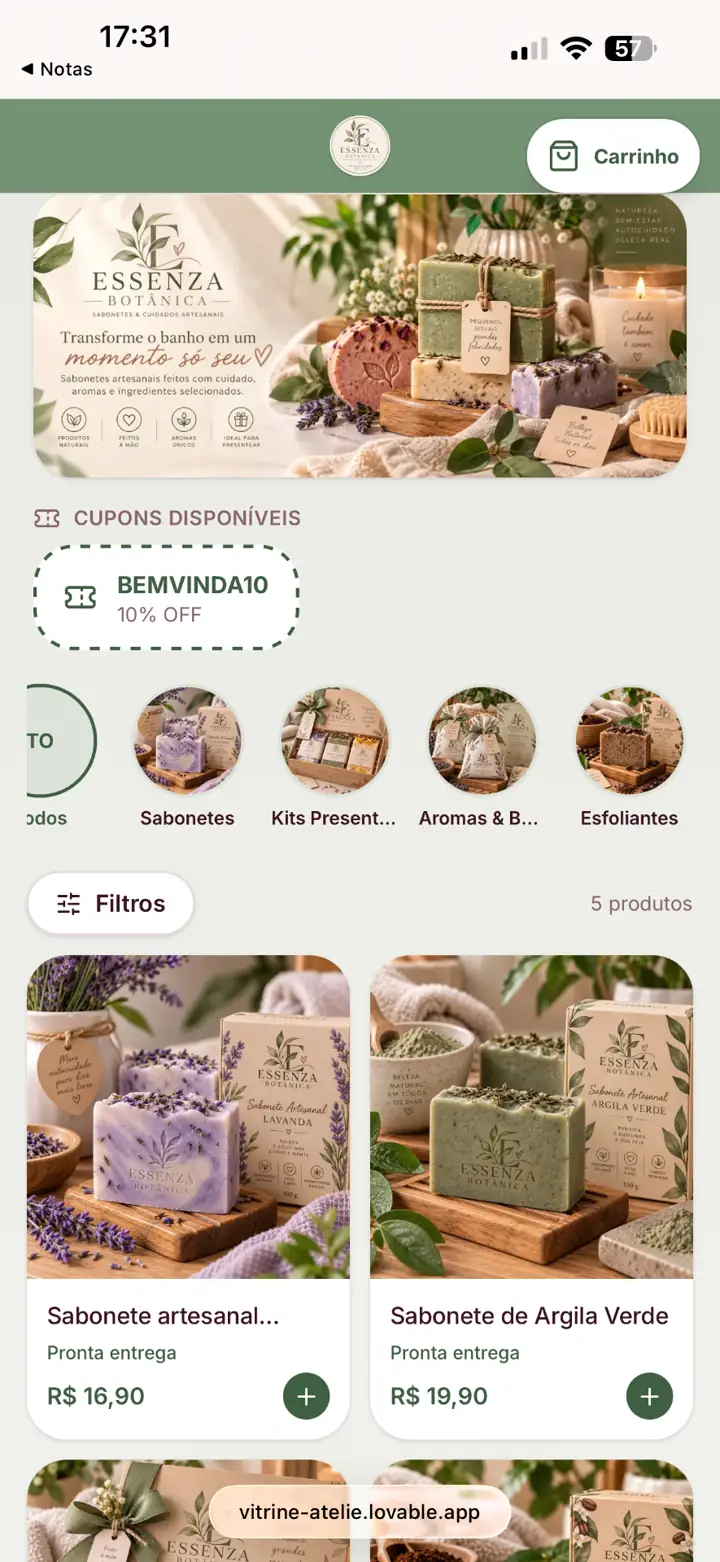Modelo de vitrine para Sabonetes artesanais