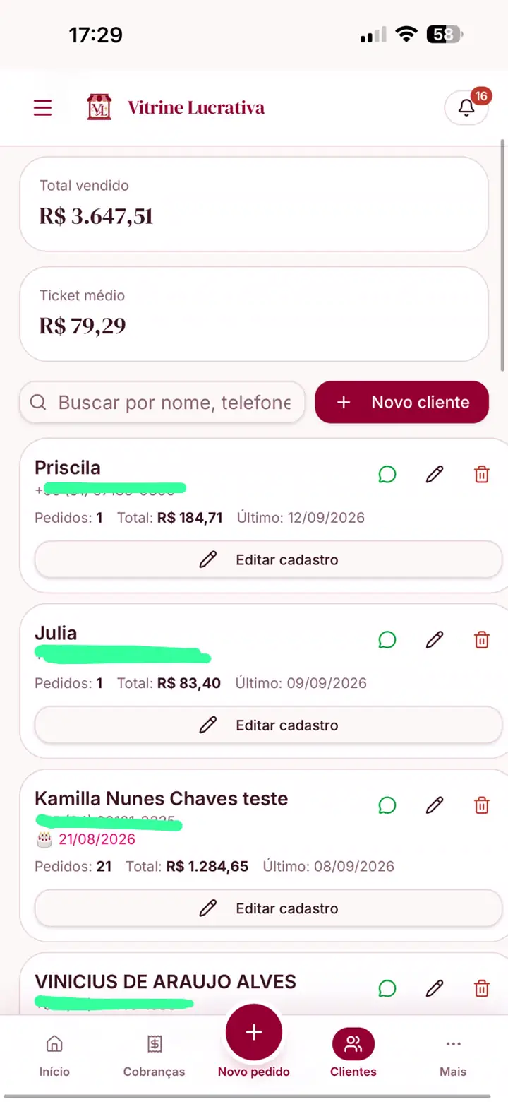 Sua base de clientes com histórico e aniversário